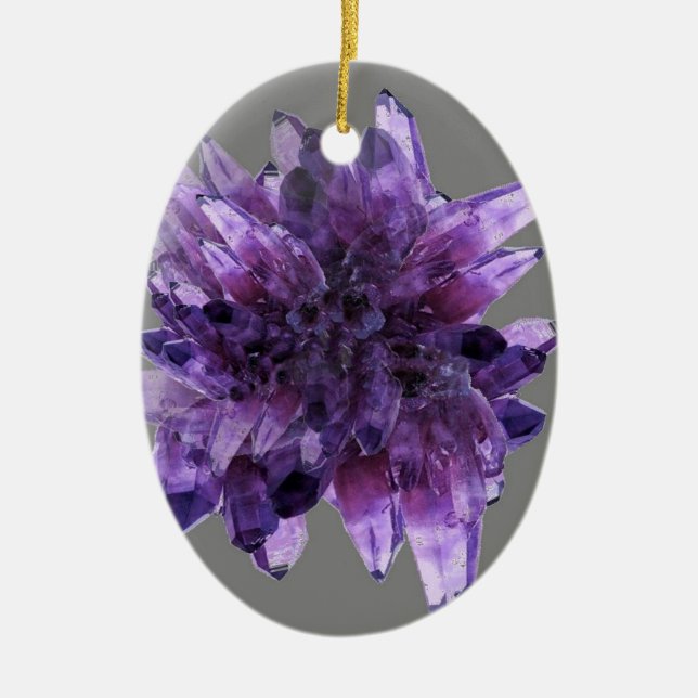 ORNEMENT OVALE EN CÉRAMIQUE PURPLE AMÉTHYST QUARTZ CRYSTALS MINÉRAL (Devant)