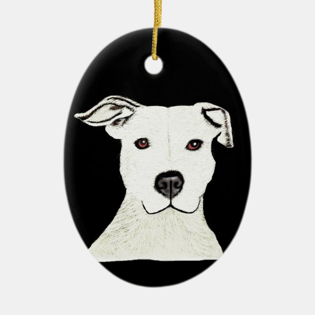 Ornement Ovale En Céramique Race de chien de Pitbull (Devant)
