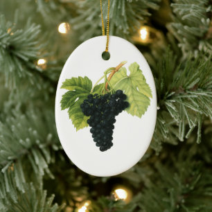 Ornement Ovale En Céramique Raisins de vigne rouges et blancs vintage sur un c