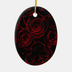 Ornement Ovale En Céramique Red Roses Arrière - plan noir