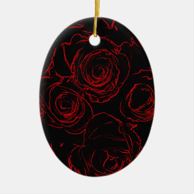 Ornement Ovale En Céramique Red Roses Arrière - plan noir (Devant)