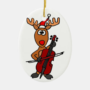 Ornement Ovale En Céramique Renne drôle jouant Noël de violoncelle