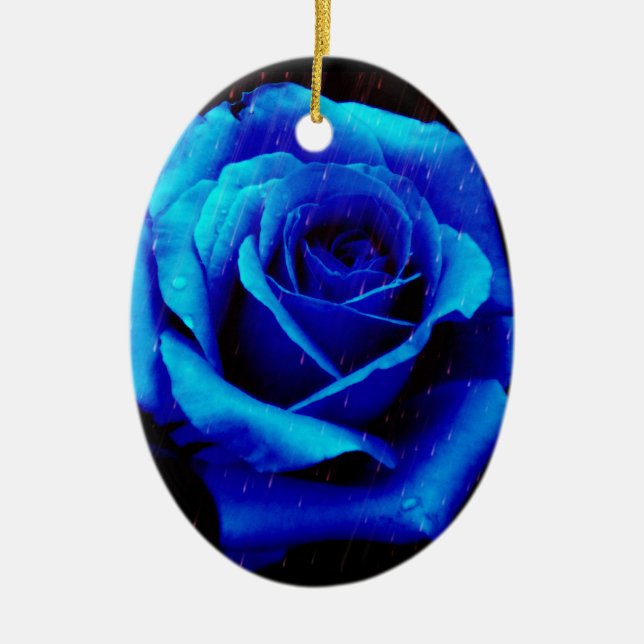 Ornement Ovale En Céramique Rose bleu spectaculaire (Devant)