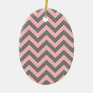 Ornement Ovale En Céramique Rose et gris en zigzag
