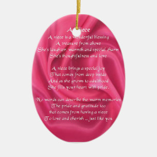 Ornement Ovale En Céramique Rose - poème de nièce