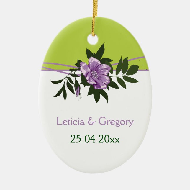 Ornement Ovale En Céramique Rose sauvage vert vert vert mariage (Devant)