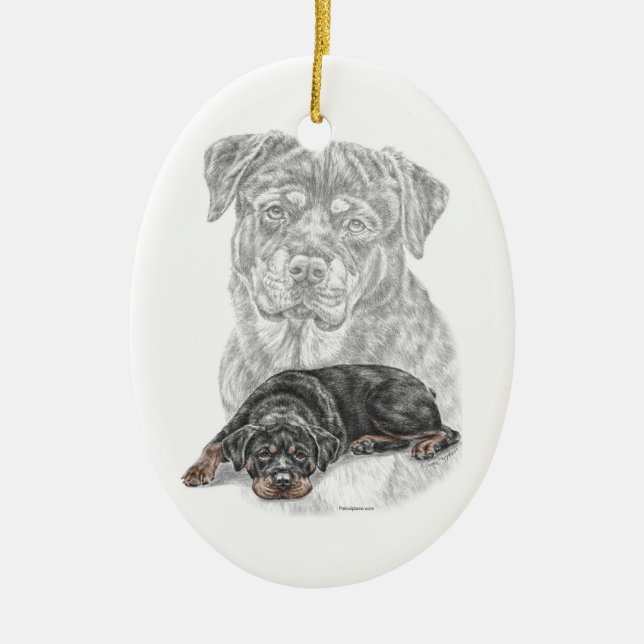 Ornement Ovale En Céramique Rottweiler Chien Art (Devant)