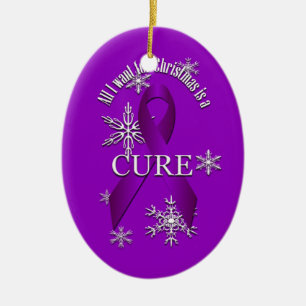 Ornement Ovale En Céramique Ruban de sensibilisation à la pourpre Noel Cure Ne