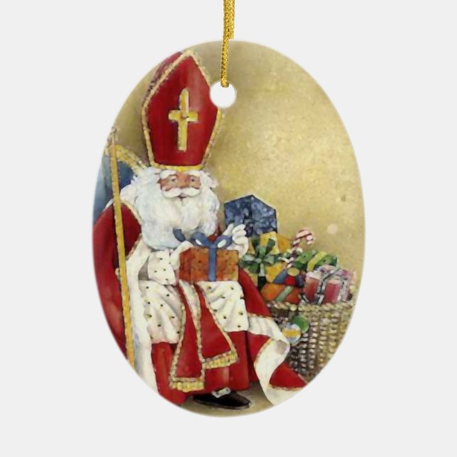 Ornement Ovale En Céramique Saint Nicolas Santa Claus (Devant)