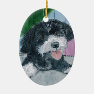 Ornement Ovale En Céramique Sammy le chiot de Parti-Caniche
