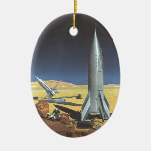 Ornement Ovale En Céramique Science-fiction vintage Planète désertique avec ro