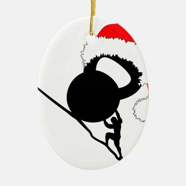 Ornement Ovale En Céramique Sisyphus Kettlebell Joyeux Noël (Devant)