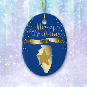 Ornement Ovale En Céramique Star Blue Gold Illinois