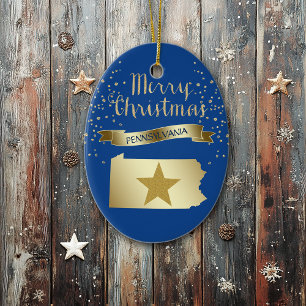 Ornement Ovale En Céramique Star Blue Gold Pennsylvania