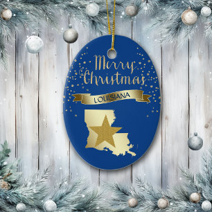 Ornement Ovale En Céramique Star de la Louisiane Blue Gold