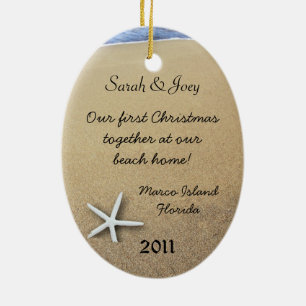 Ornement Ovale En Céramique Starfish Couple Custom Oval Christmas Ornament