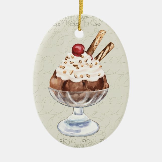 Ornement Ovale En Céramique Sundae à la crème glacée - SRF (Devant)