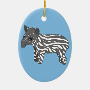 Ornement Ovale En Céramique tapir de bébé bleu