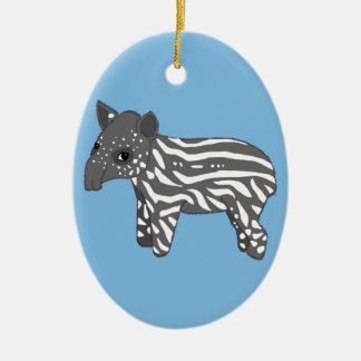 Ornement Ovale En Céramique tapir de bébé bleu