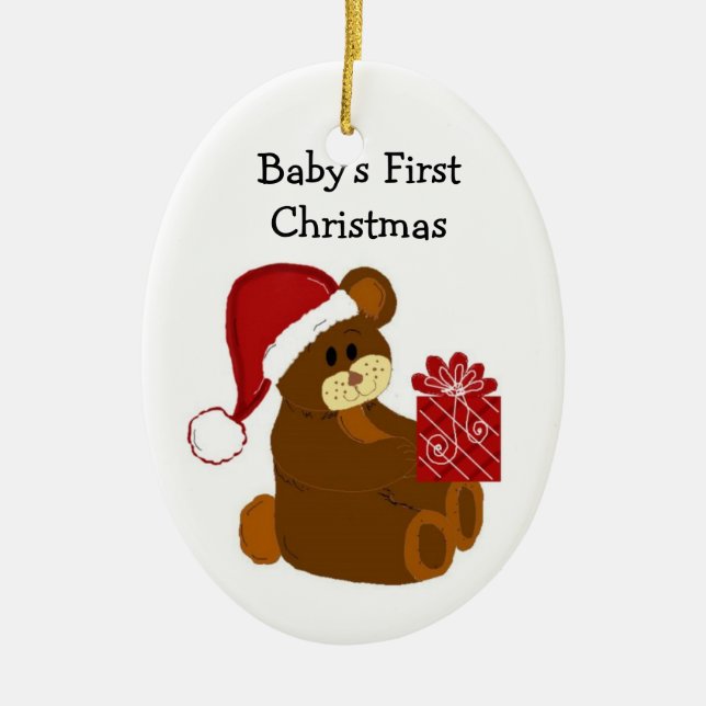 Ornement Ovale En Céramique Teddy Bear Baby's First Christmas (Devant)