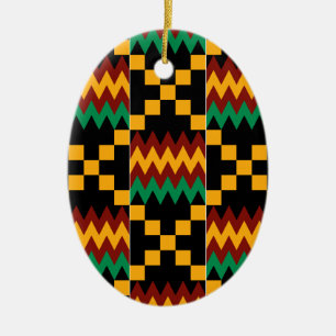 Ornement Ovale En Céramique Tissu Kente jaune, vert, rouge, noir