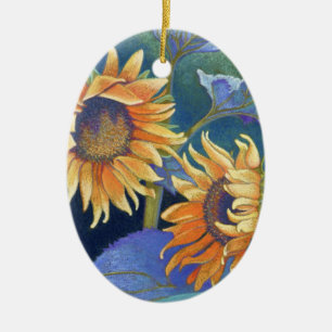 Ornement Ovale En Céramique tournesols