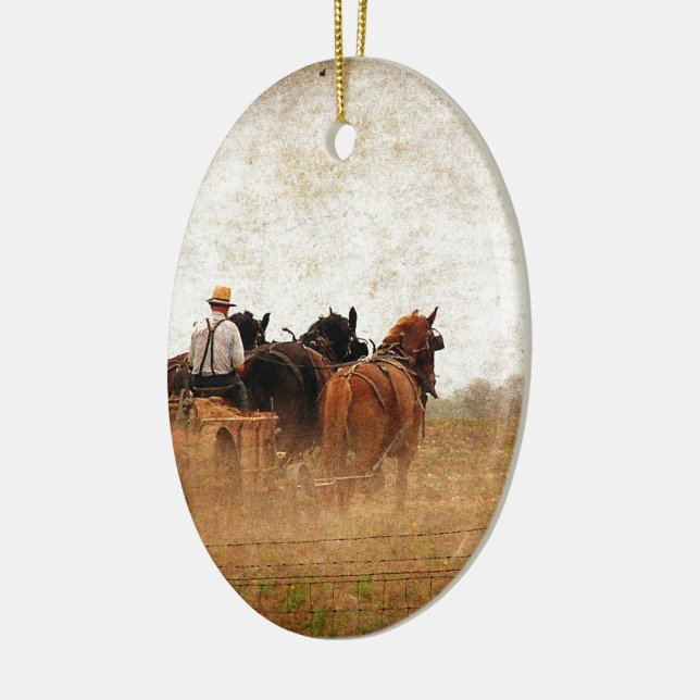 Ornement Ovale En Céramique Travail sur le terrain à cheval (Gauche)