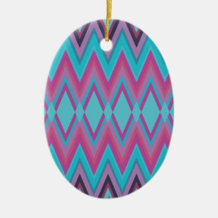 Ornement Ovale En Céramique Tribal pourpre et Aqua