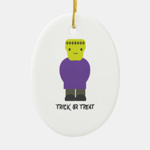 Ornement Ovale En Céramique Trick or Treat- Cute Frankenstein