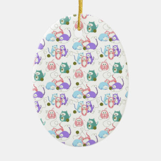 Ornement Ovale En Céramique Tricotage de 3 petit chatons !