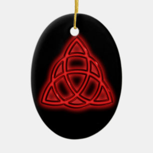 Ornement Ovale En Céramique Triquetra Rouge Lumineux