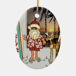 Ornement Ovale En Céramique Tropical Beach Père Noël