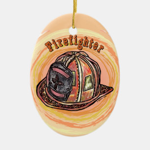 Ornement Ovale En Céramique Un casque de pompier