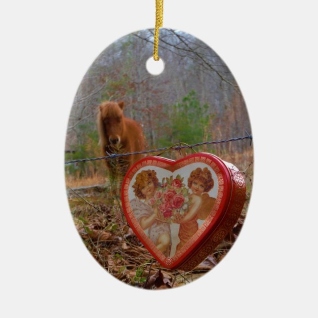 Ornement Ovale En Céramique Valentine Heart Miniature Brown Horse (Devant)