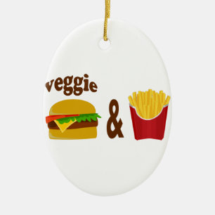 Ornement Ovale En Céramique Veggie Burger et Fries