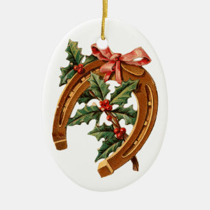Ornement Ovale En Céramique Vieux-fashioned Christmas, Horseshoe