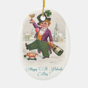 Ornement Ovale En Céramique Vintage Happy Jour de la Saint Patrick Shamrock Ch