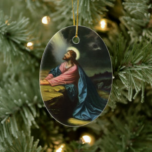 Ornement Ovale En Céramique Vintage Jésus Christ prier, Jardin de Gethsémani