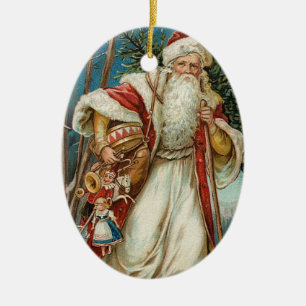 Ornement Ovale En Céramique Vintage Noël Père Noël