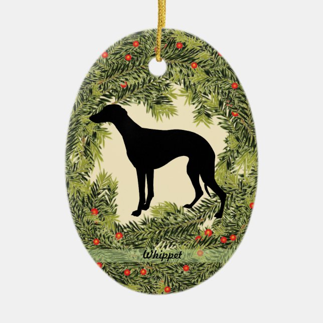 Ornement Ovale En Céramique Whippet Wreath (Devant)