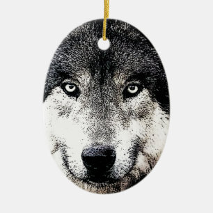 Ornement Ovale En Céramique Wolf Eyes