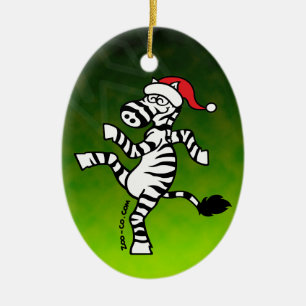 Ornement Ovale En Céramique Zèbre de Noël