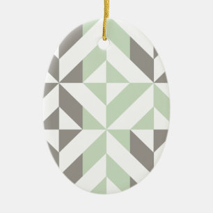 Ornement Ovale En Céramique ZigZag géométrique Sage Green et Silver