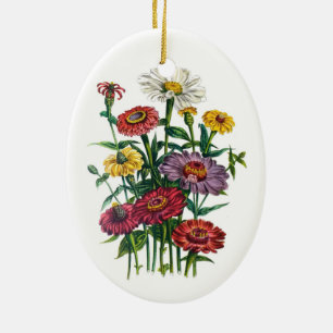 Ornement Ovale En Céramique Zinnias