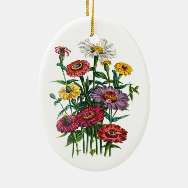 Ornement Ovale En Céramique Zinnias (Dos)