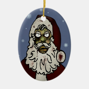 Ornement Ovale En Céramique Zombie Père Noël