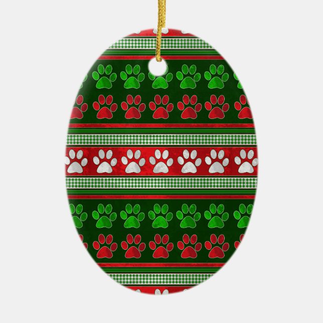 Ornement ovale motif vert rouge empreinte de patte (Devant)