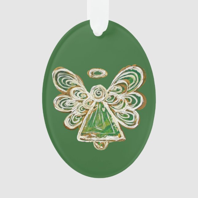 Ornement Pendentif de Noël de l'ange gardien vert (devant)