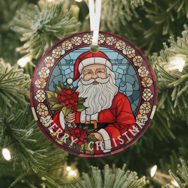 Ornement Père Noël Rétro, Verre Tiré Faux (Insitu)
