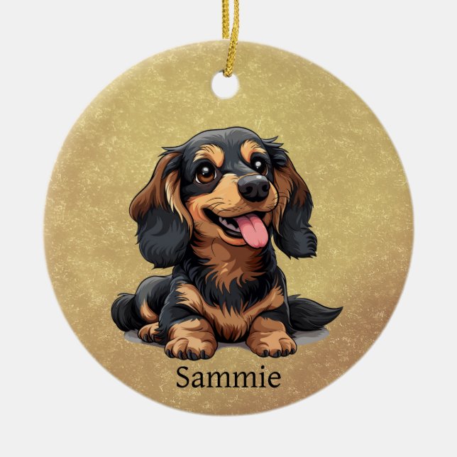 Ornement personnalisé de chien chiot mignon Dachsh (Devant)